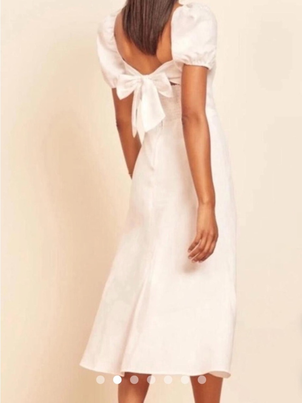 Reformation White Puff Sleeve Square-Neck Midi Dress with High Slit - Picture 2 of 5